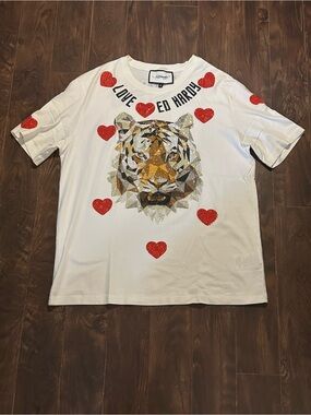 Ed Hardy White Glitter Tiger Heart Tee